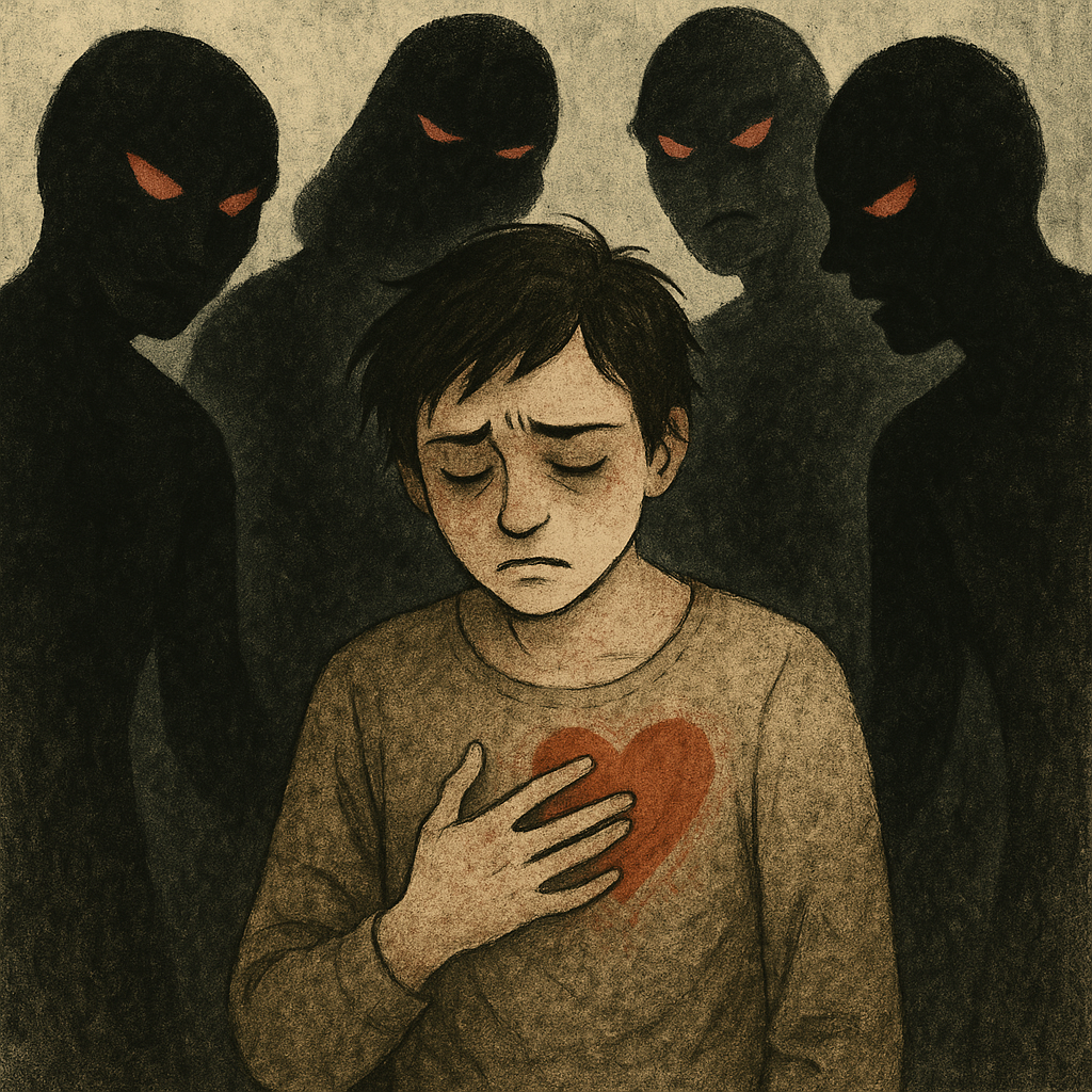 7 Iznenađujućih razloga zašto privlačite toksične ljude u svoj život | An illustration of a person surrounded by shadowy figures, symbolizing toxic relationships and emotional turmoil.