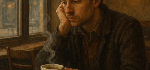 Otvoreno pismo onima koji nikada nisu prioritizirali sebe | A thoughtful person sitting alone in a cozy café, reflecting on life with a steaming cup of tea.