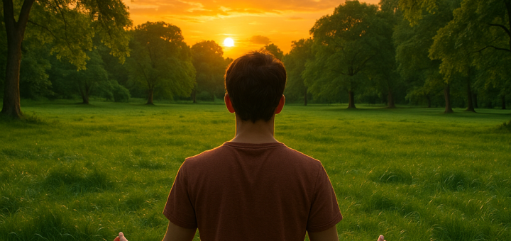10 Dobrih podsjetnika u stresnim vremenima | A tranquil scene of a person meditating in a lush green park during sunset.