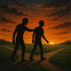 7 Stvari koje ti je strah ukrao (vjerojatno više puta) | A shadowy figure holding back a person standing at a crossroads with a sunset in the background.