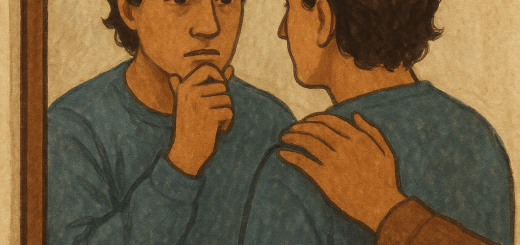 10 Bitnih stvari koje treba zapamtiti kada se osjećate nesigurno i samosvjesno | A person looking in a mirror, contemplating with a supportive hand on their shoulder.