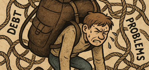 18 Navika koje često čine naš život 98 posto težim | A person struggling under a heavy backpack, surrounded by tangled ropes and challenges.