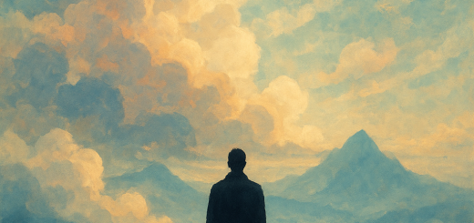 6 Iznenađujućih stvari koje su proizašle iz neostvarivanja mojih snova | A shadowed figure standing on a path, with dreamlike clouds and distant mountains, symbolizing reflection and hope.