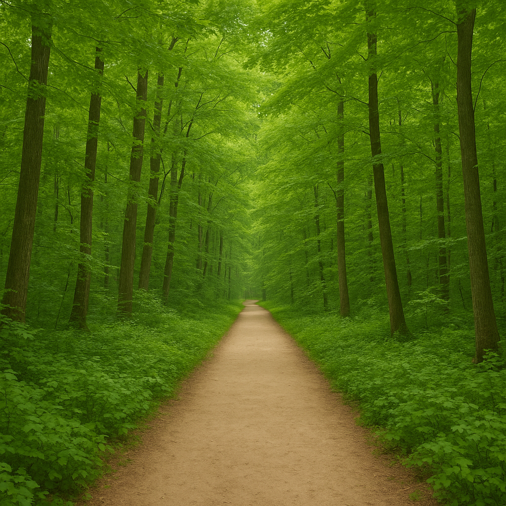 25 Osnovnih načina da prestanete komplicirati svoj život | A simple, clear path through a lush green forest, symbolizing clarity and peace.