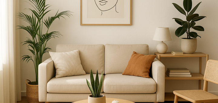 20 Malih promjena koje možete napraviti u svom domu za jednostavniji život | A cozy living room with simple decor, featuring plants and minimalistic furniture.