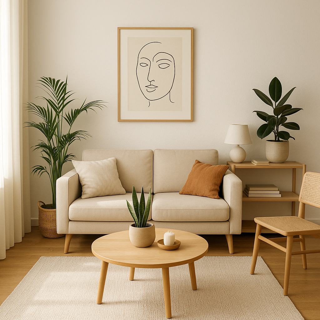 20 Malih promjena koje možete napraviti u svom domu za jednostavniji život | A cozy living room with simple decor, featuring plants and minimalistic furniture.